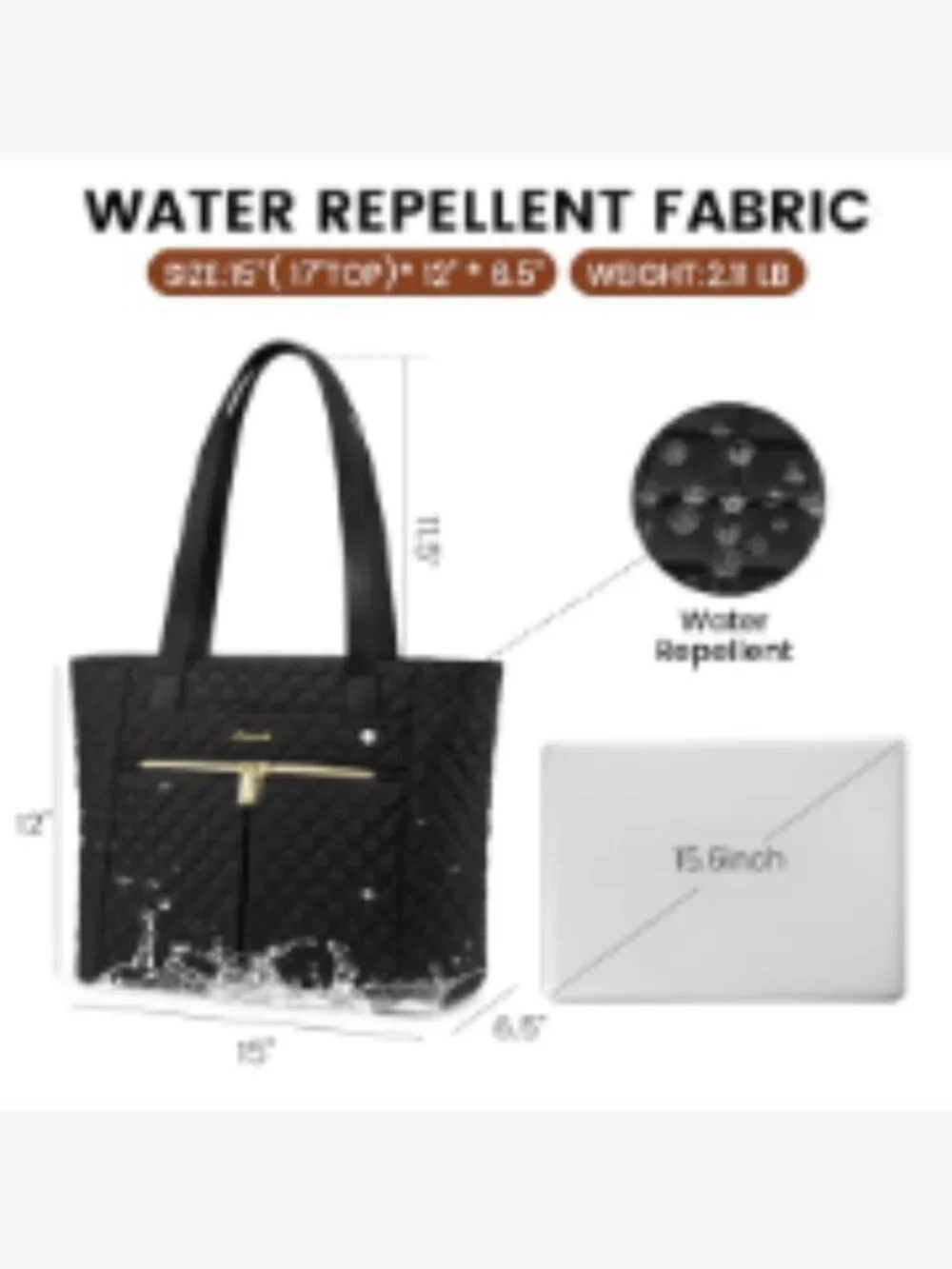 Quilted Laptop Tote Bag for Women 15.6 inch Work Briefcase Travel Shoulder Bag